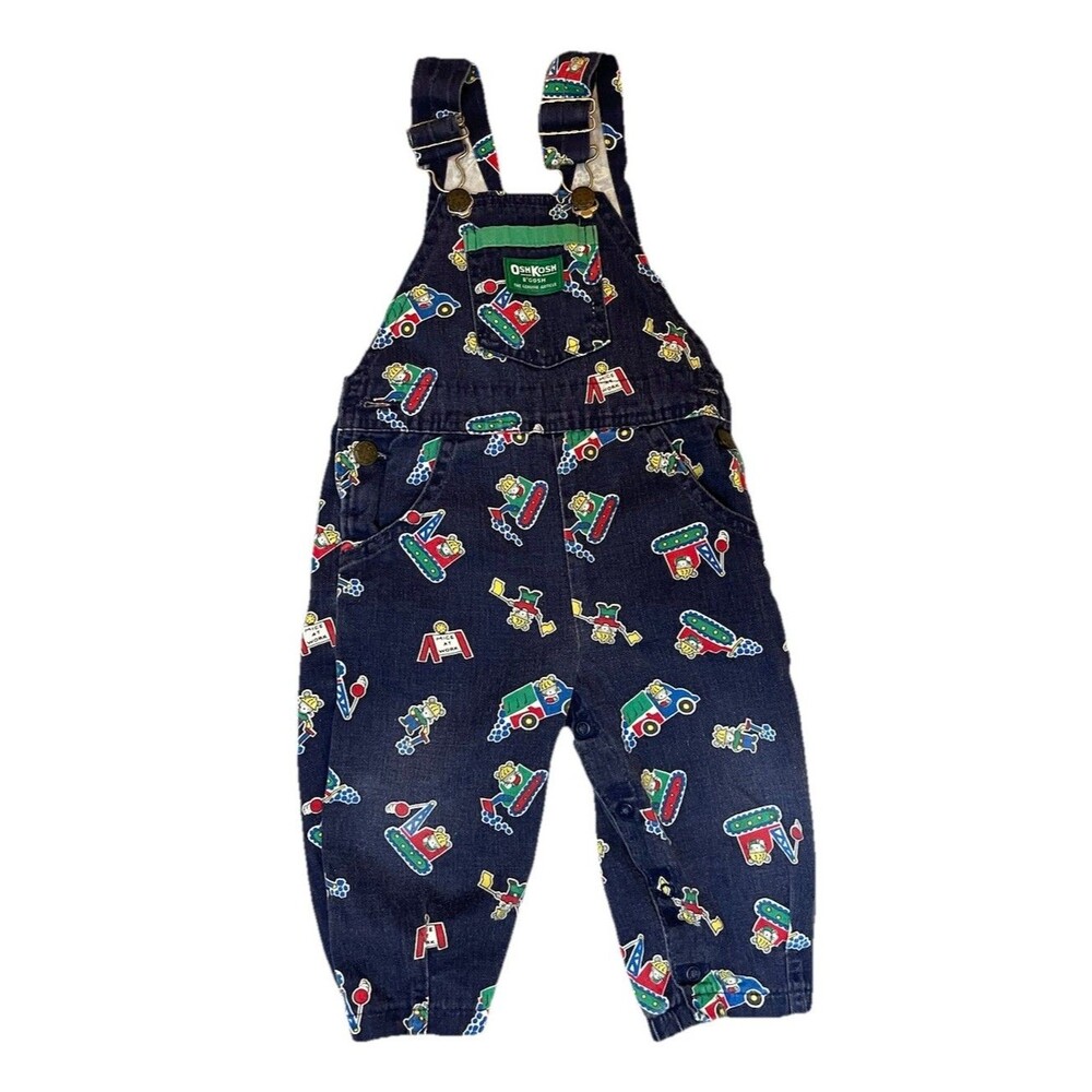 VTG 90s Oshkosh Baby B’Gosh Blue Cotton Mice At Work Vestbak Overalls 2T